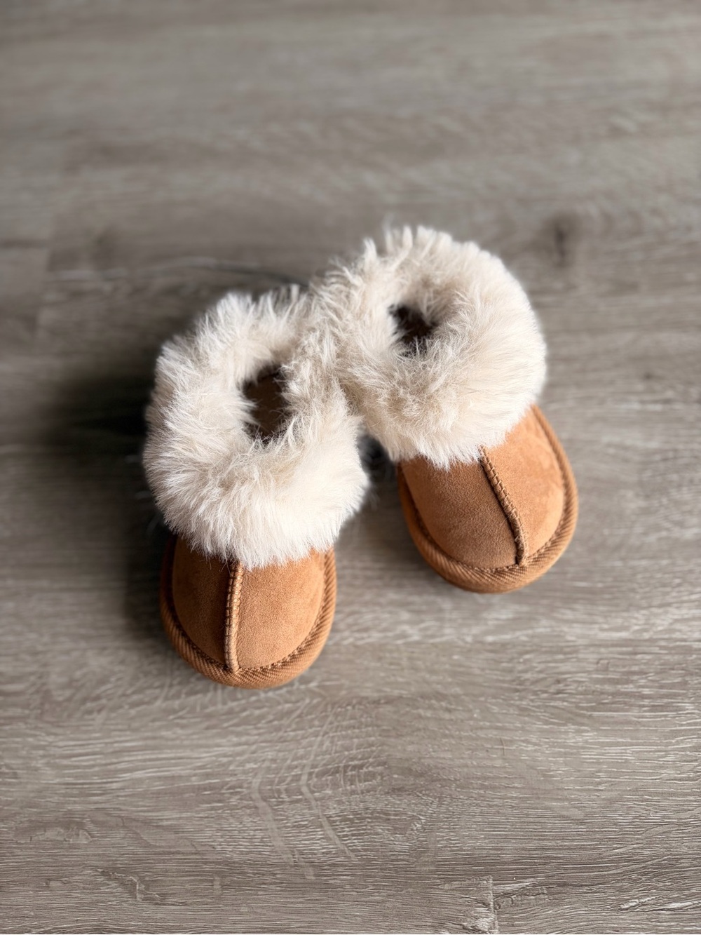 Toddler Chestnut Faux Suede Fur Lined Ankle Boots Slippers Size 5C